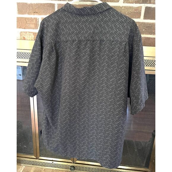 Haggar Performance Wear Men’s Large Button Up Black Geometric Print Shirt - Picture 2 of 8